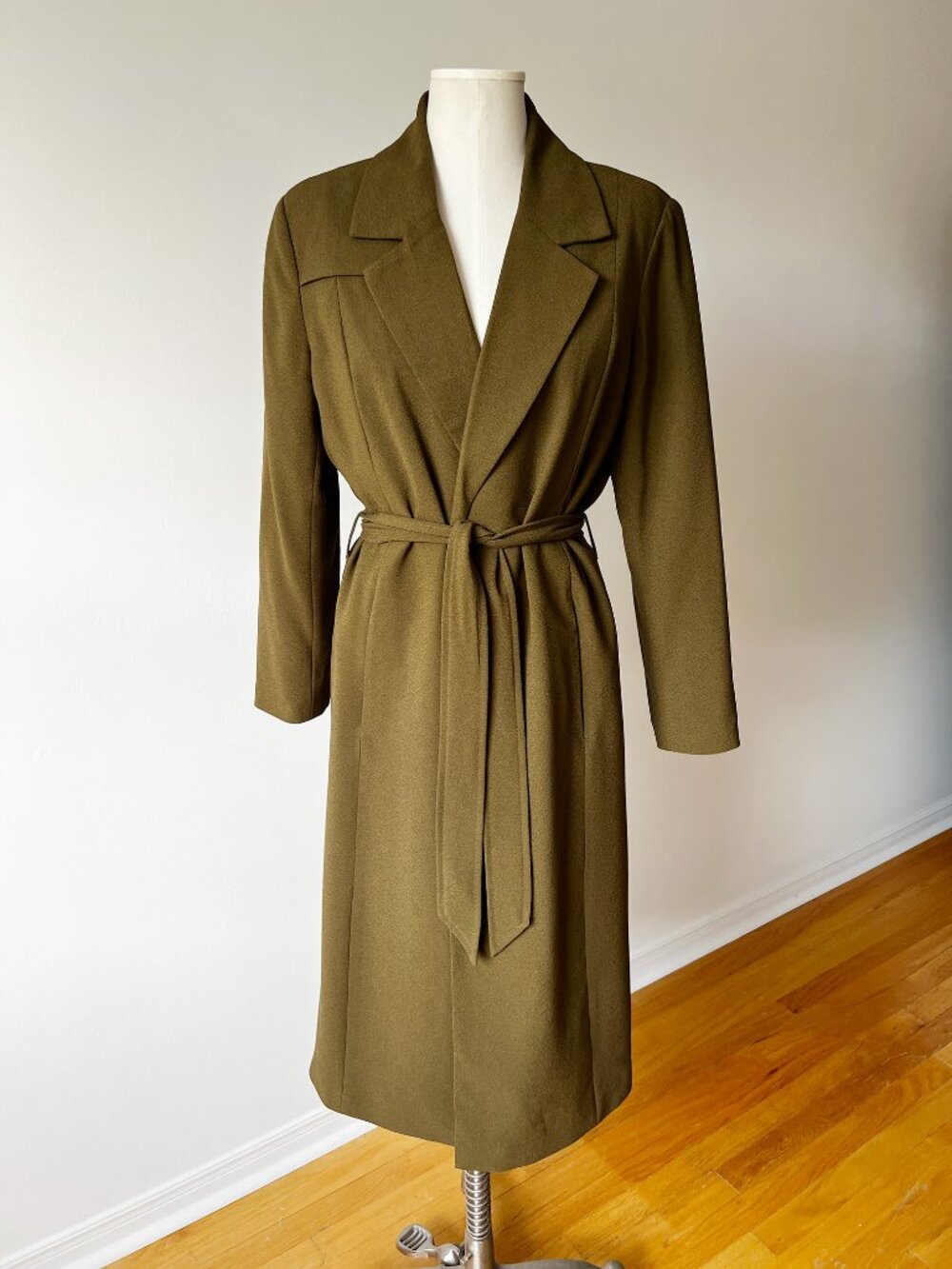 ONLY Olive Green Long Belted Duster Coat Size L